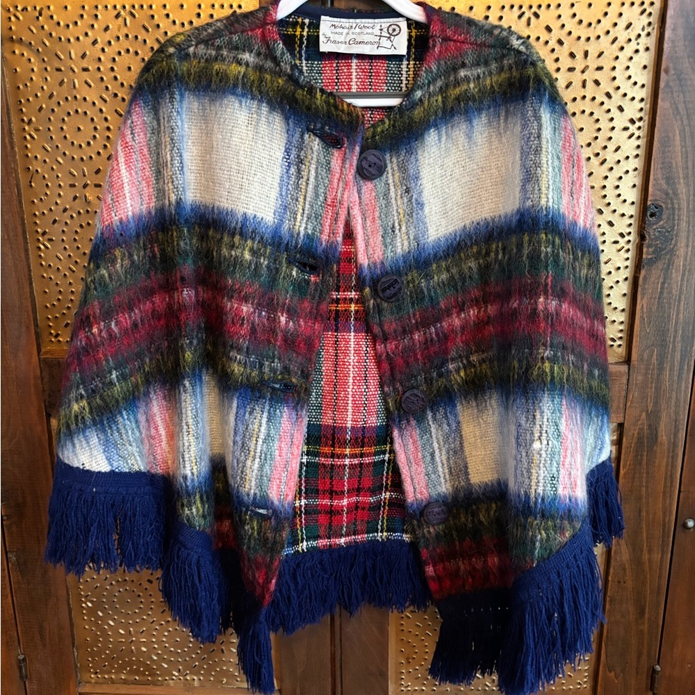 Colorful Plaid Fringe Cape